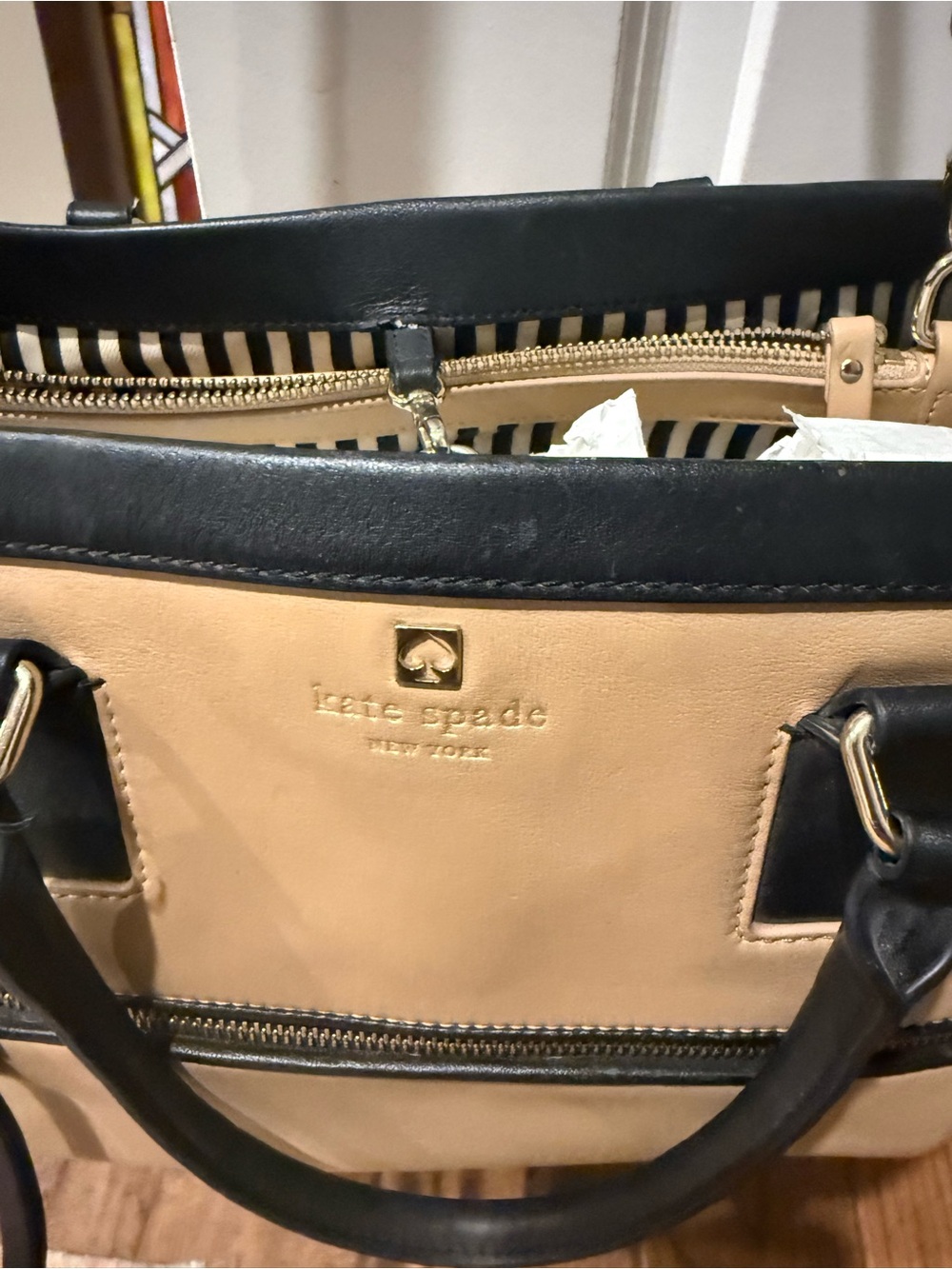 kate spade Two-Tone Leather Satchel - Beige and Black